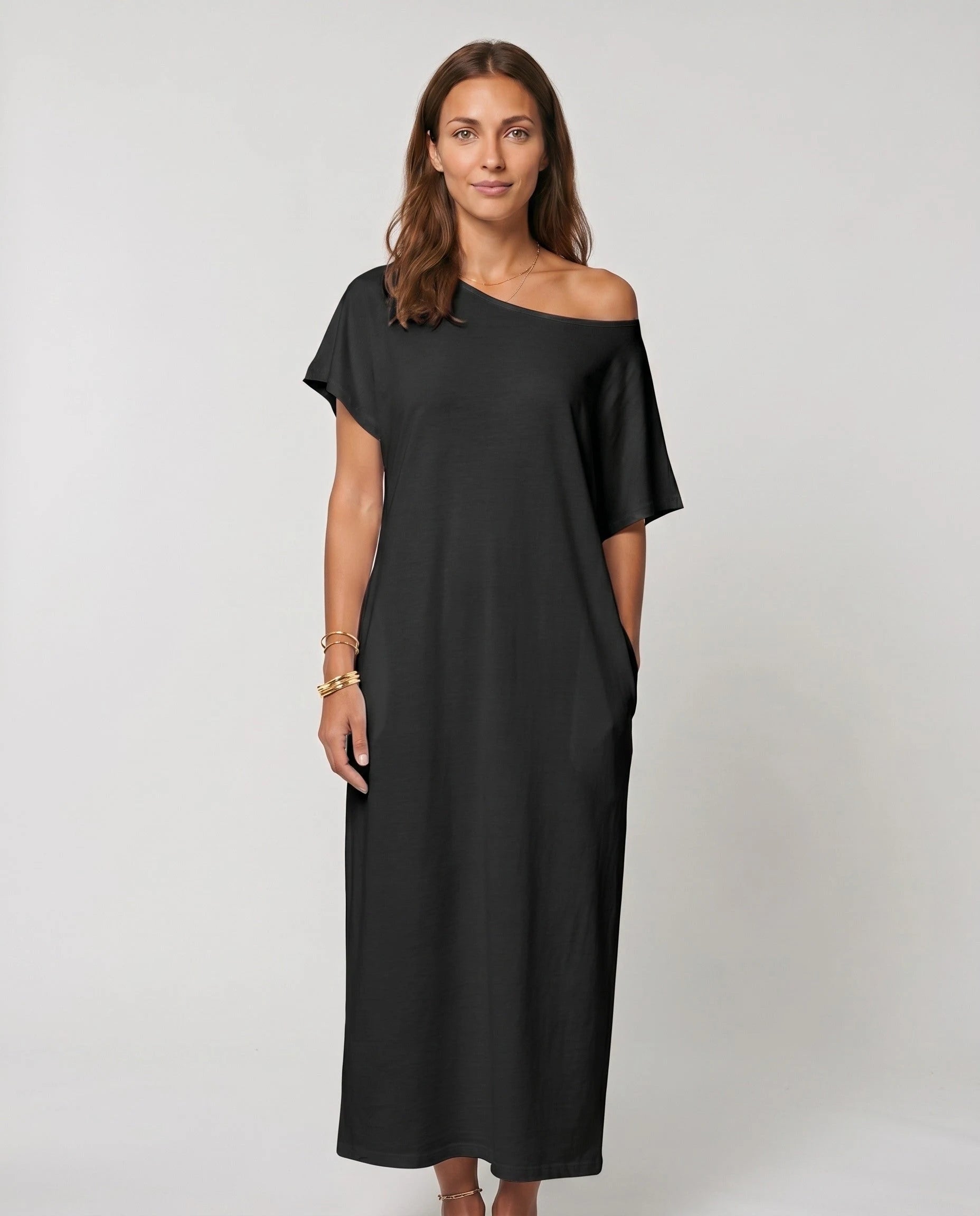 Robe longue ample en jersey - Noir - vue 1