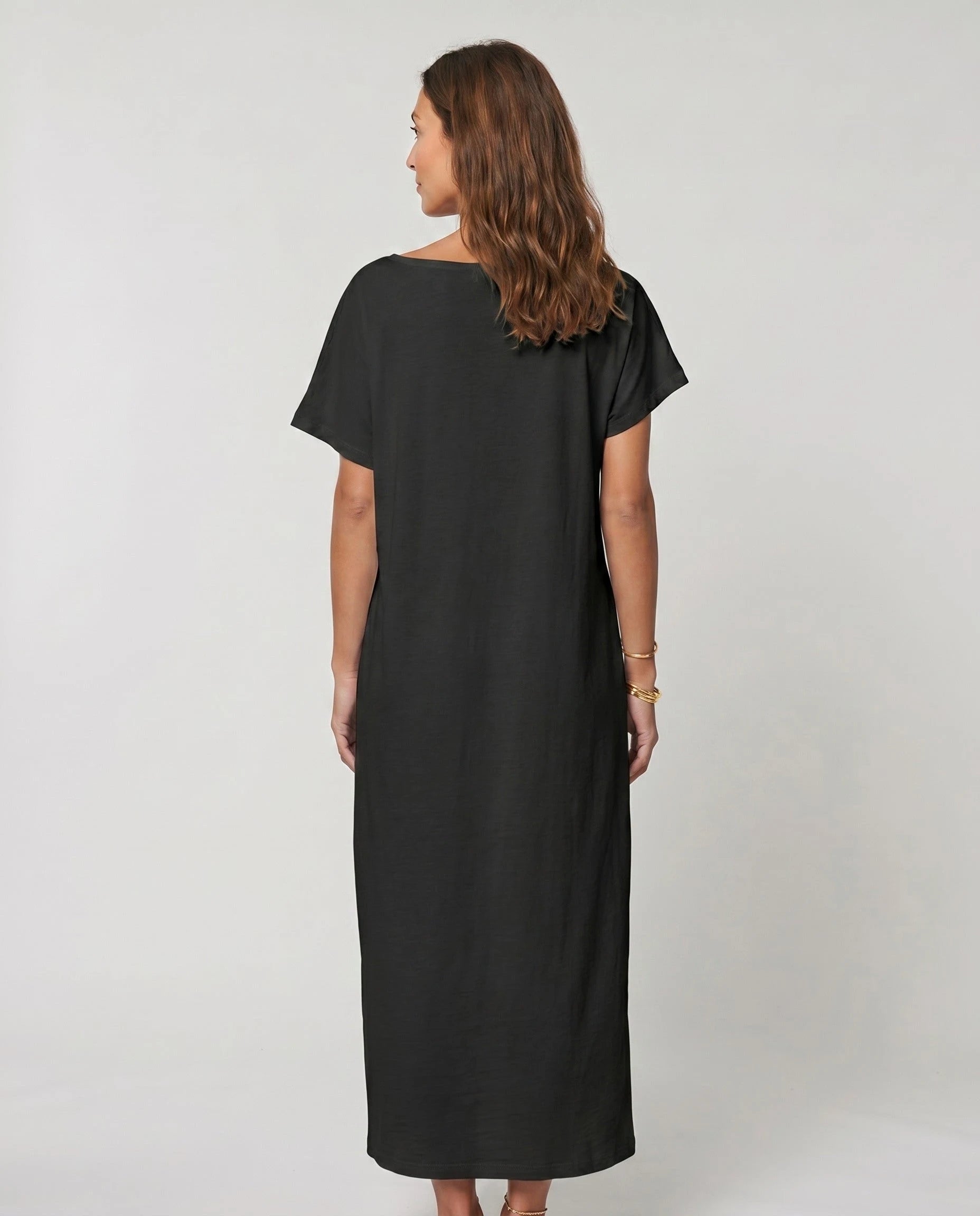 Robe longue ample en jersey - Noir - vue 2