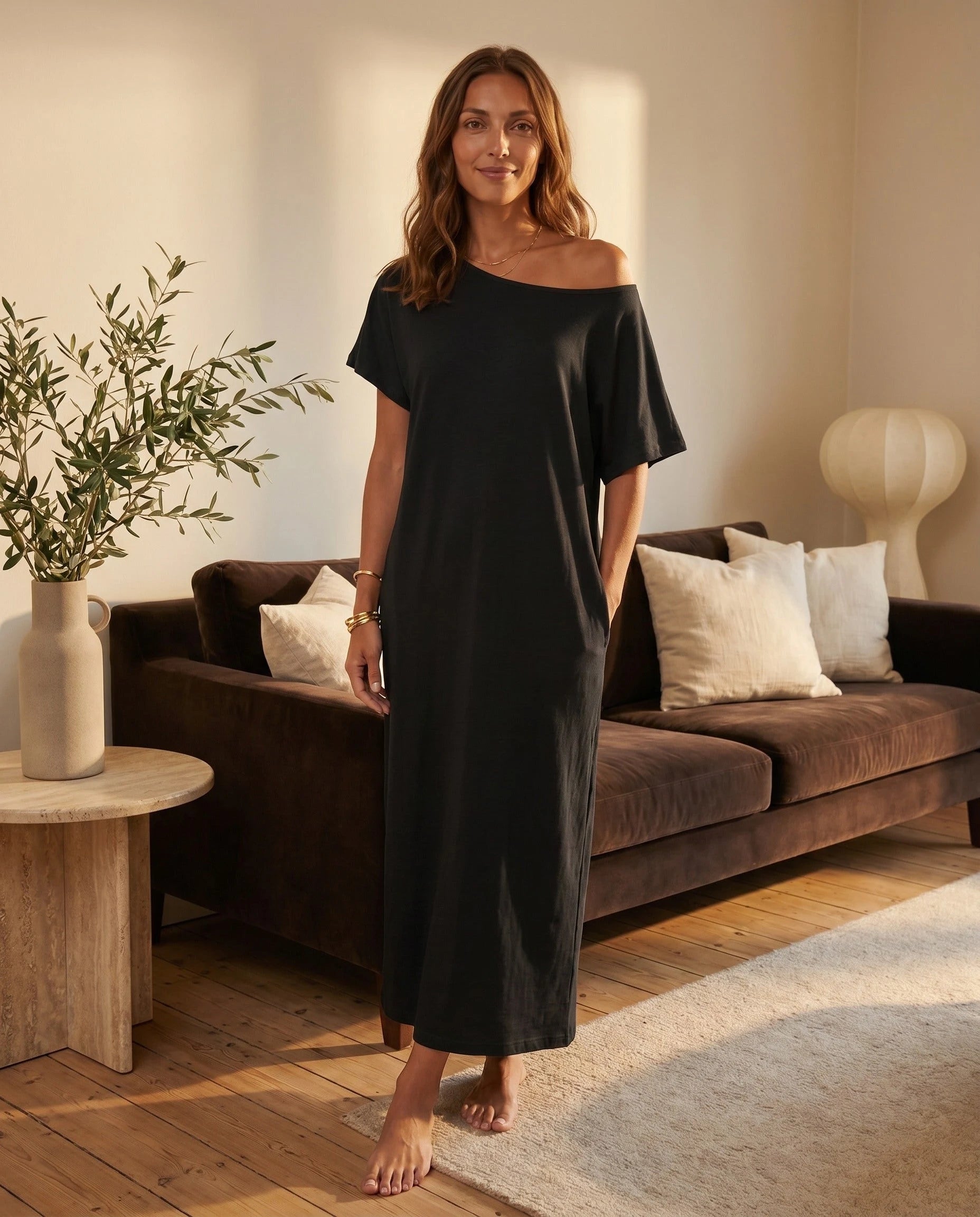 Robe longue ample en jersey - Noir - vue 4