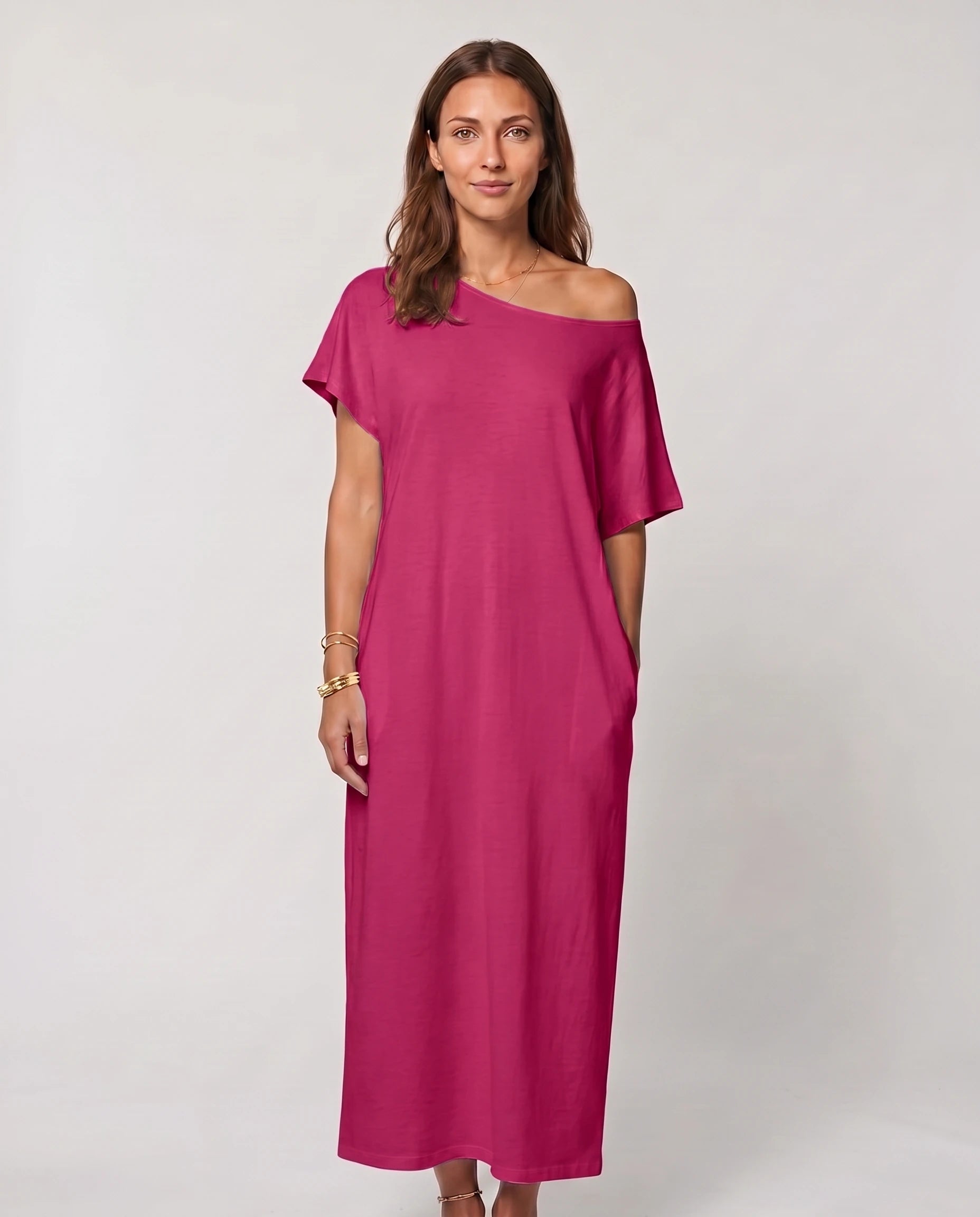 Robe longue ample en jersey - Fuchsia - vue 1