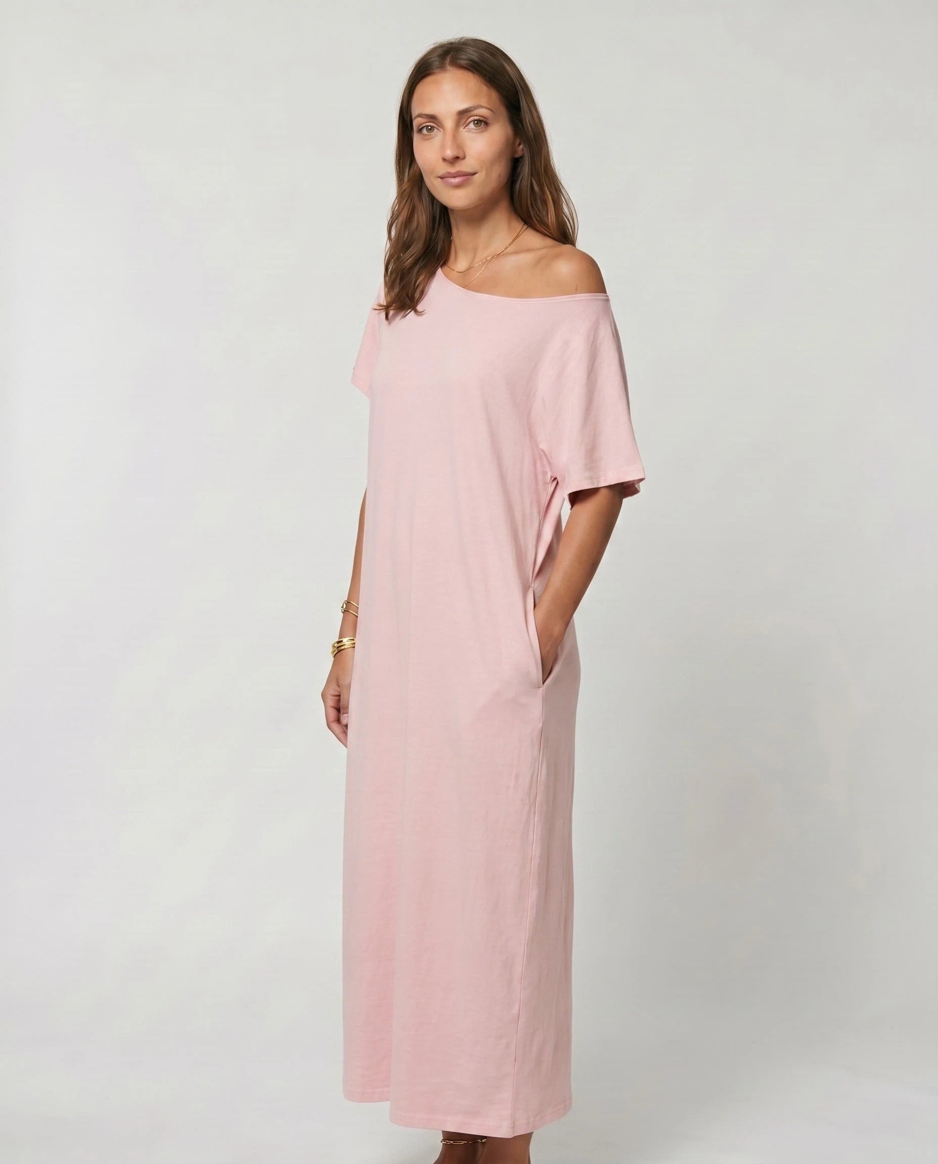 Robe longue ample en jersey - Rose Poudré - vue 3