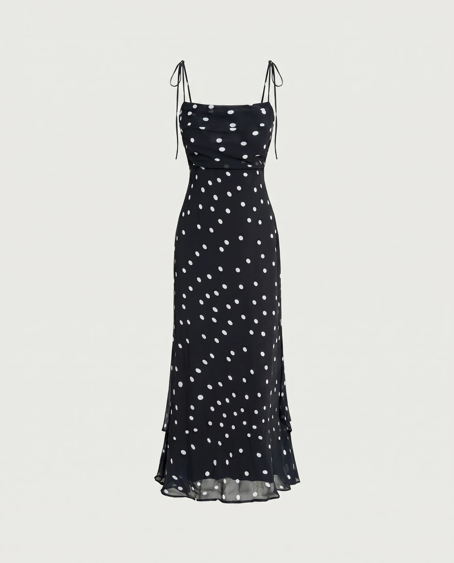 Robe longue noire a pois Leontine - chiffon vintage