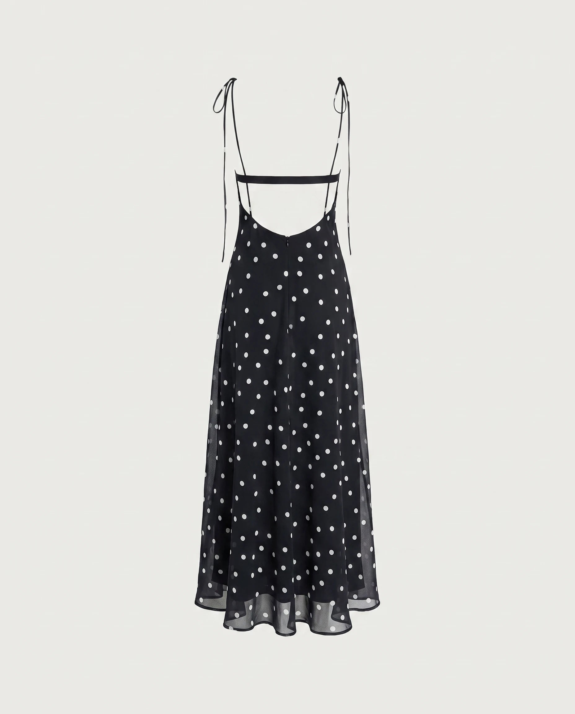 Robe longue noire a pois Leontine - chiffon vintage