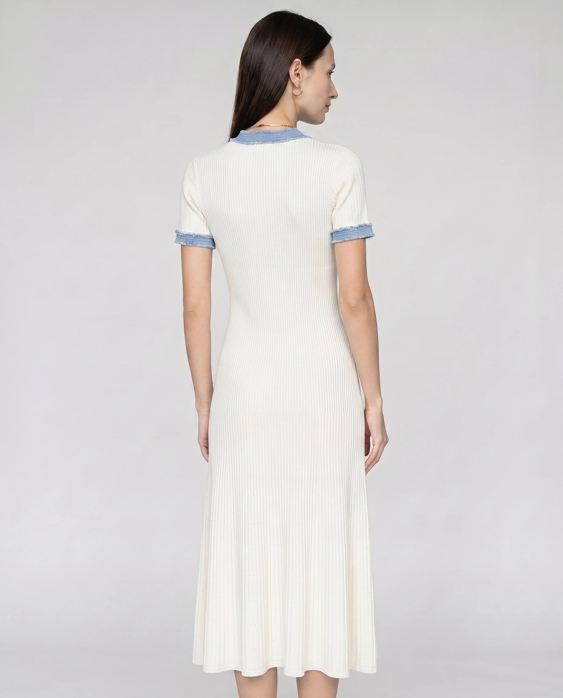 Robe midi en maille cotelee Odette - Blanc - vue de dos