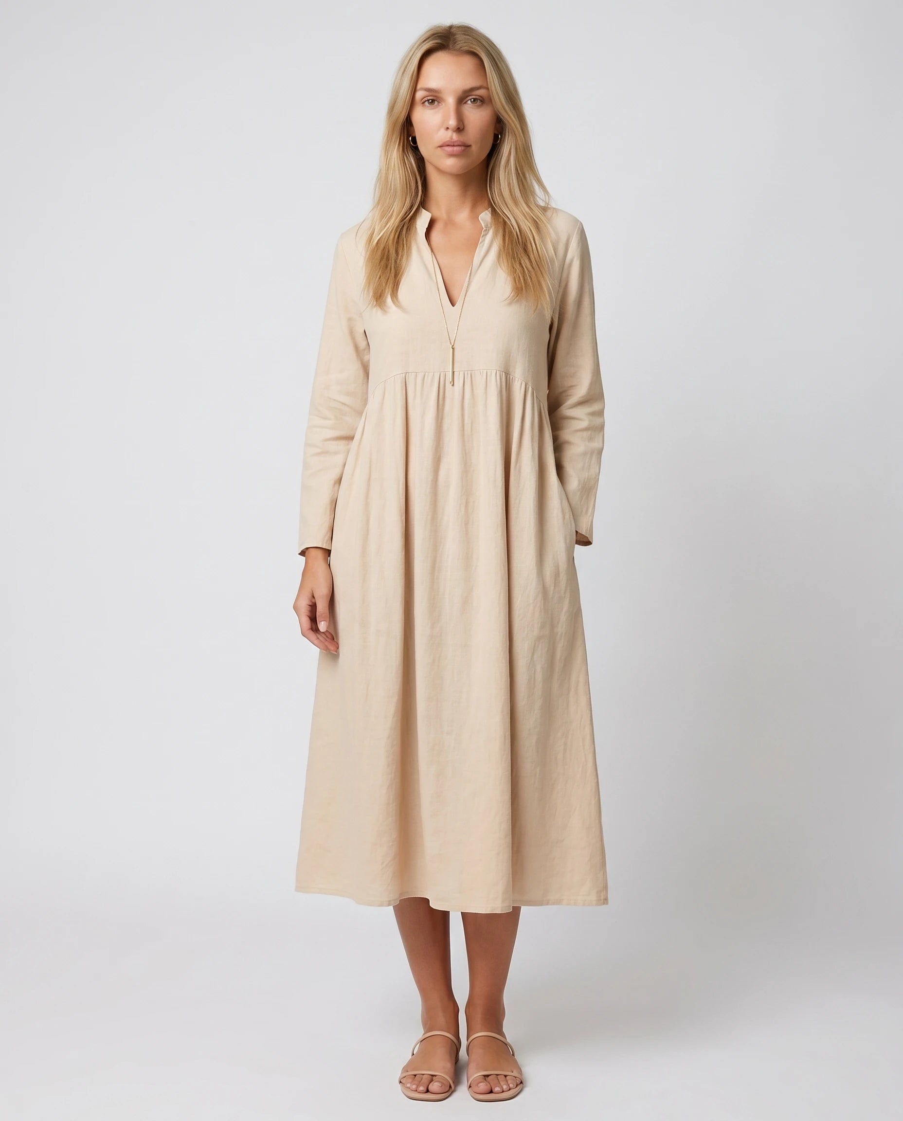 Robe midi bohème beige Juliette, studio