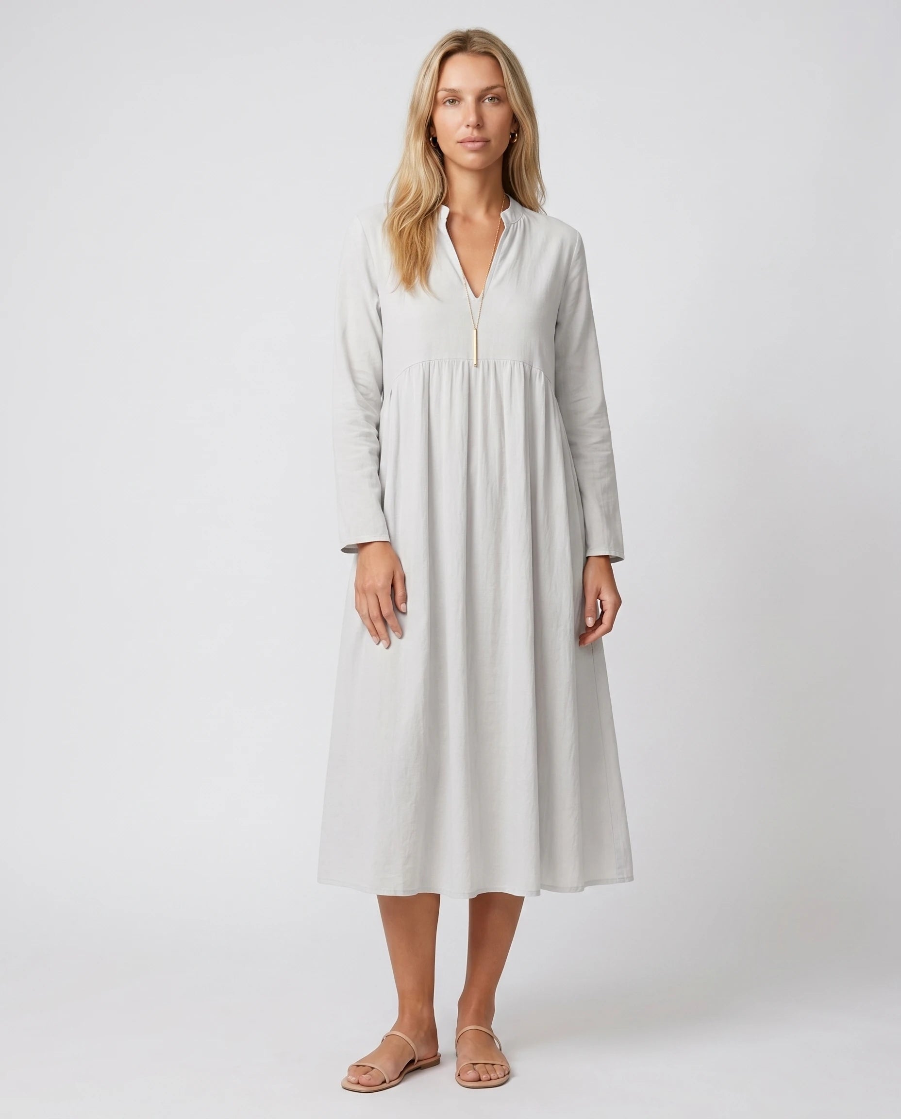 Robe midi bohème gris perle Juliette, studio