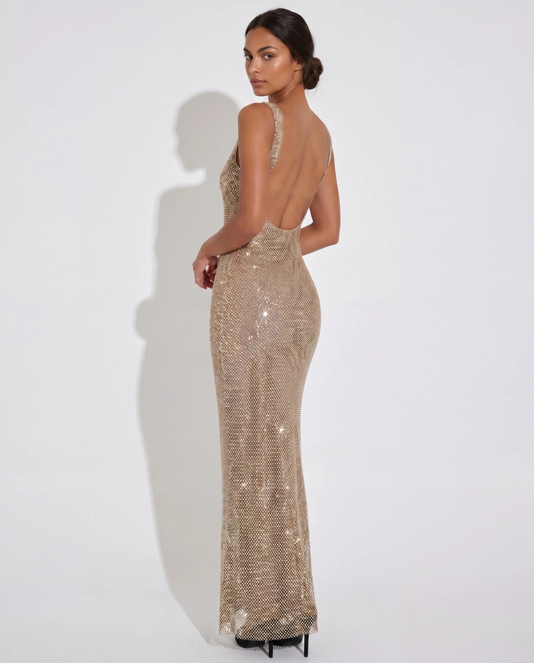 Robe longue sequins dos nu Champagne - Photo 4 | Zolena