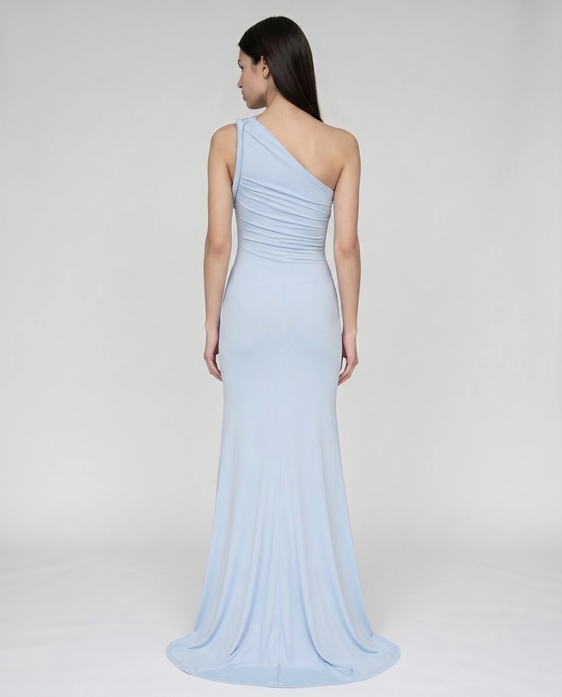 Robe maxi une épaule bleu ciel Élodie — dos torsadé