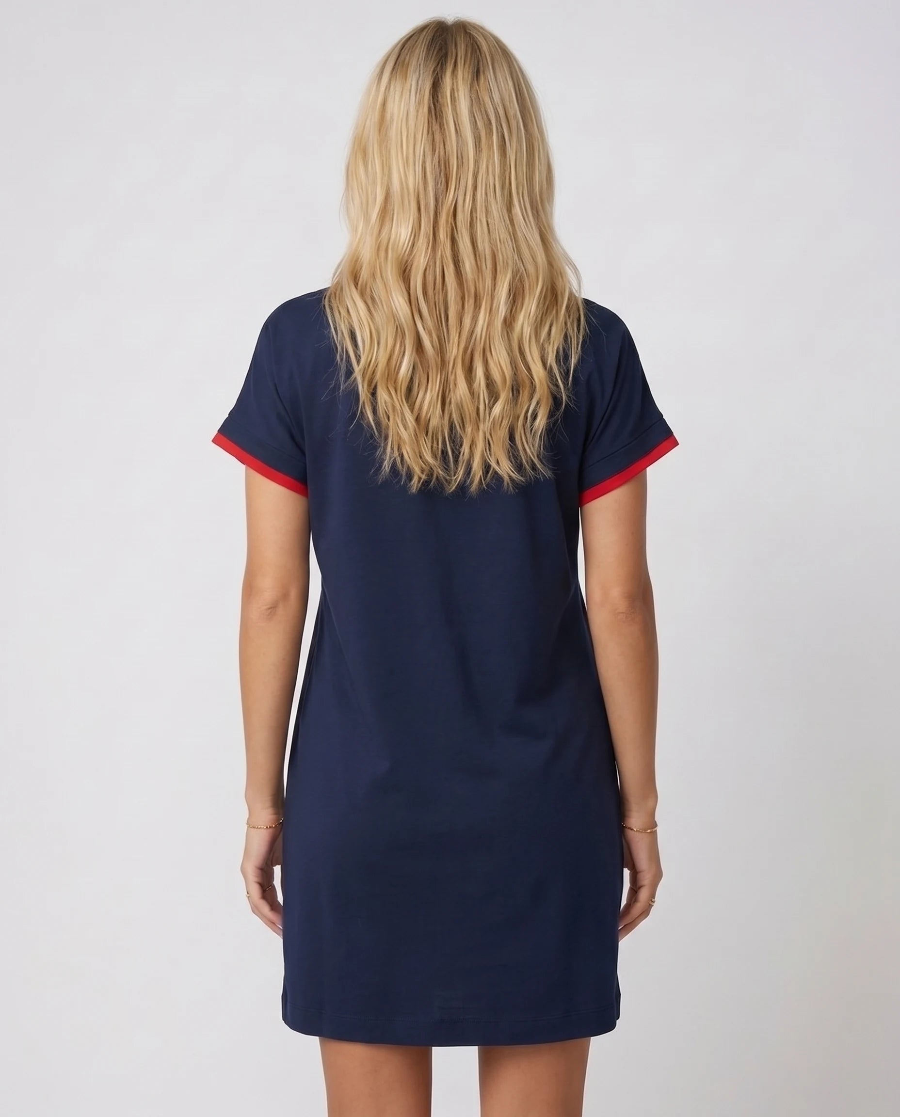 Robe courte col V bleu marine — Romy, vue de dos
