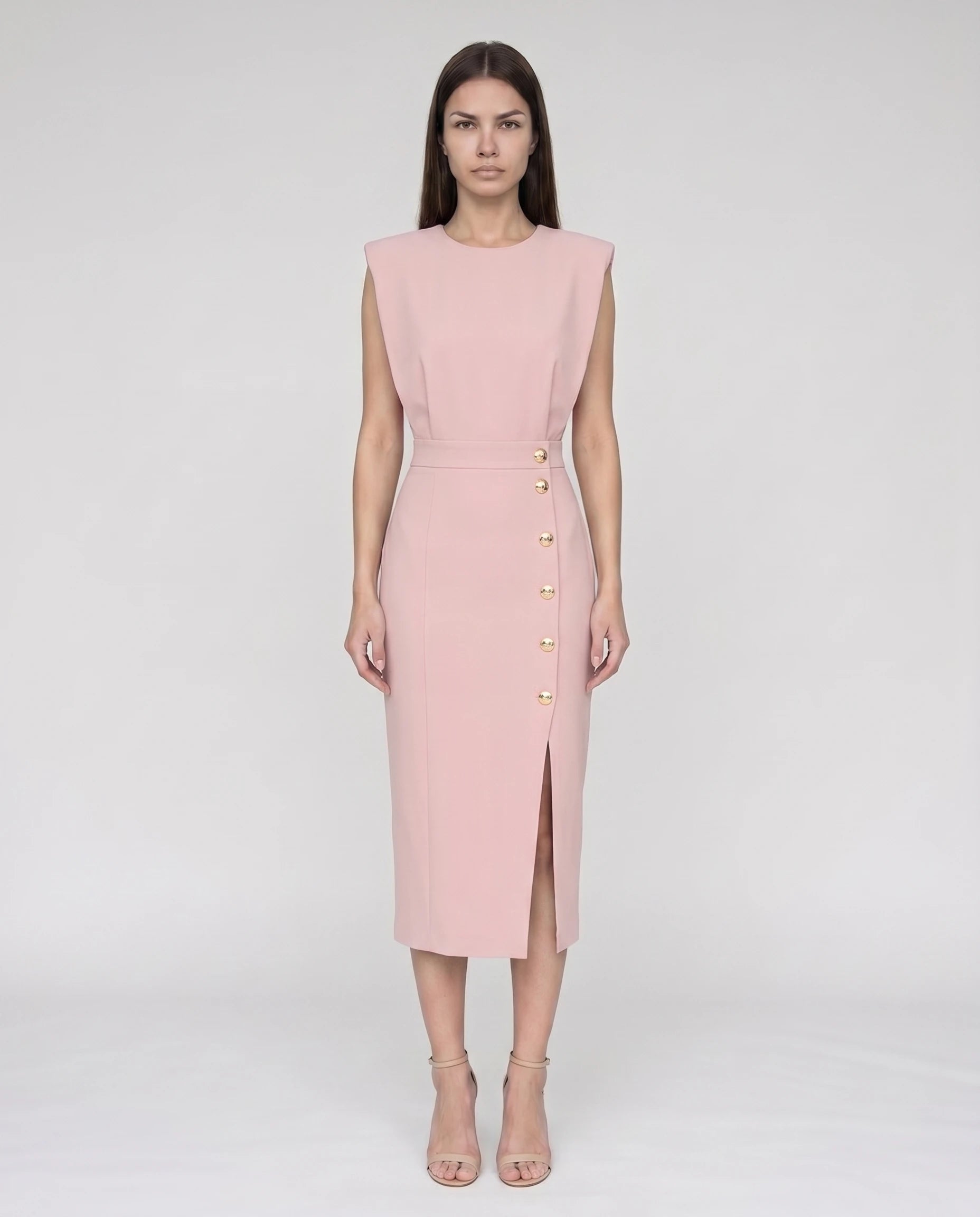 Robe midi moulante fendue Rose Poudré Philippine