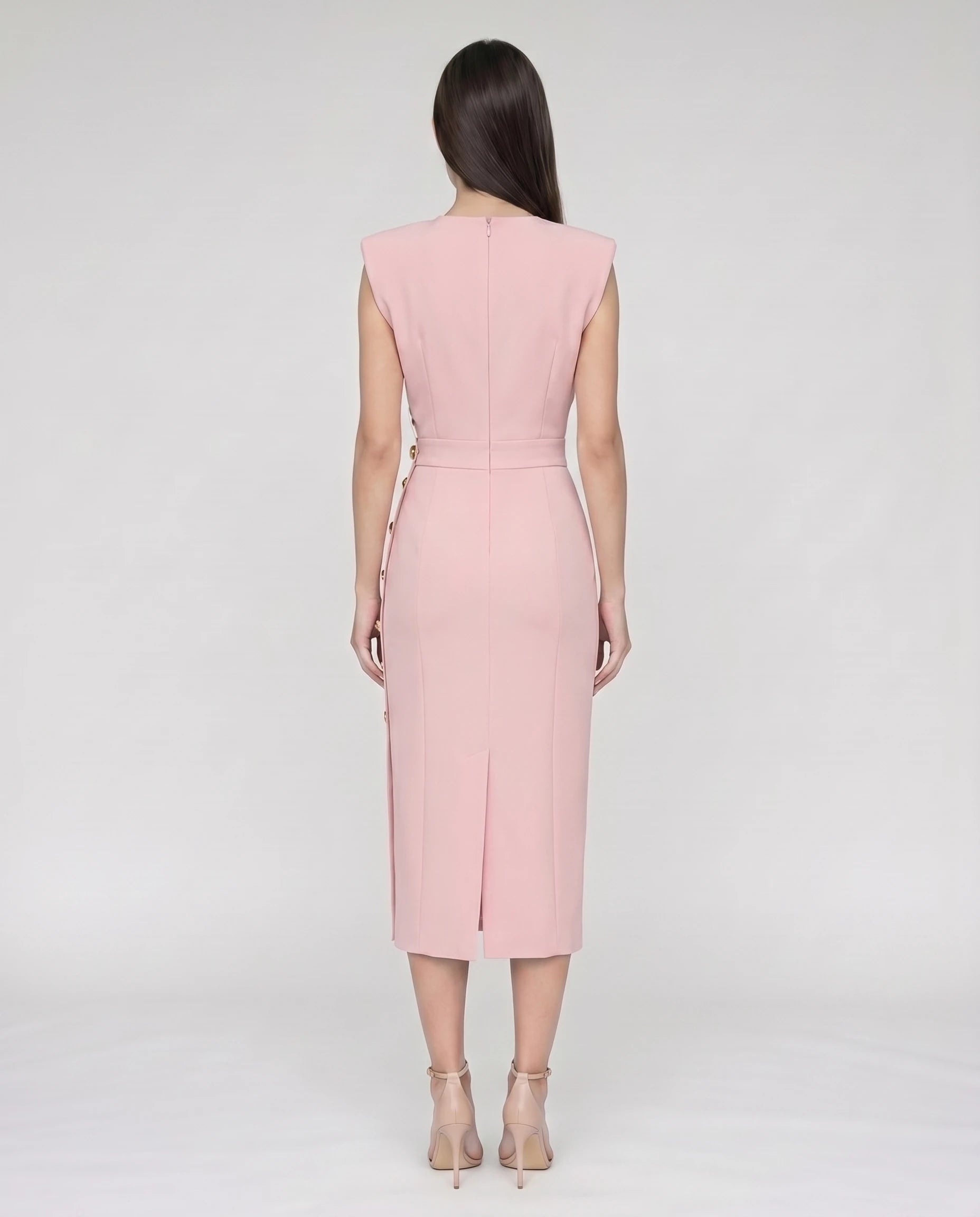 Robe midi moulante fendue Rose Poudré Philippine