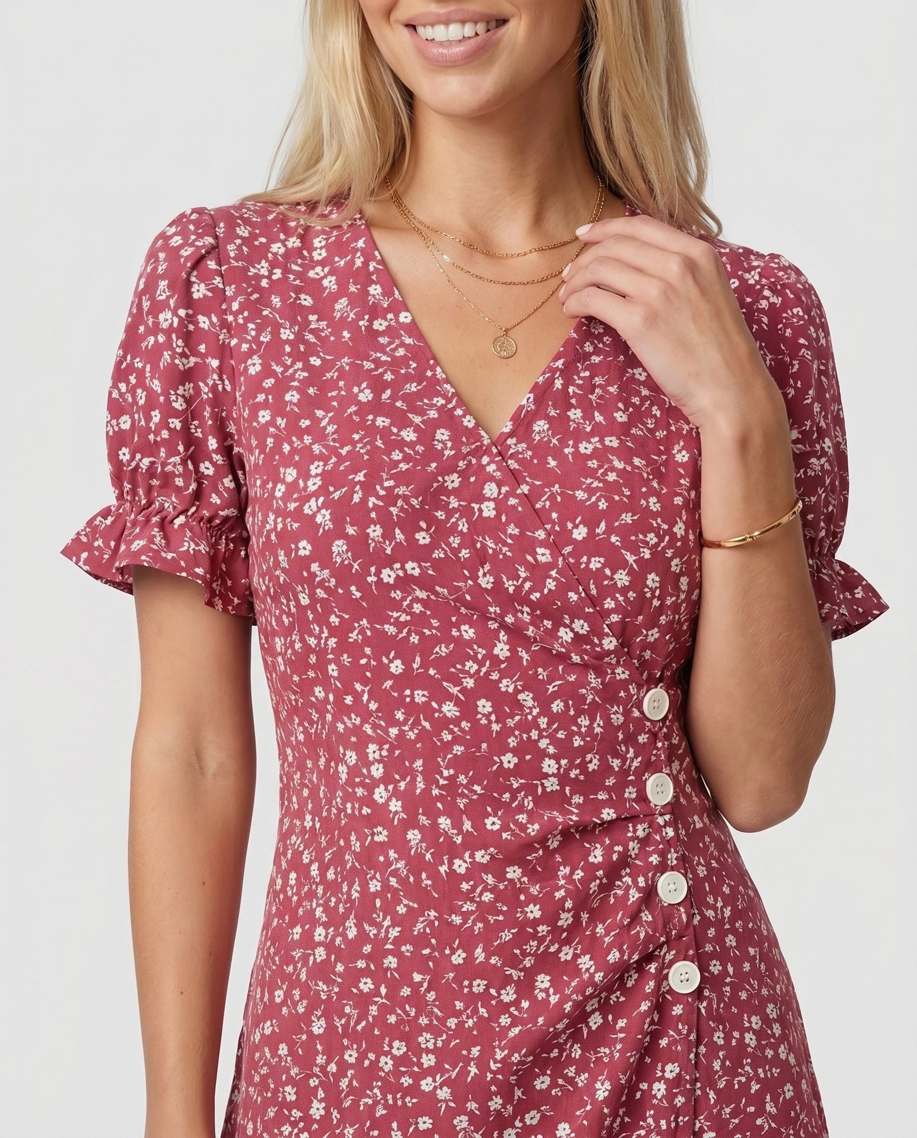 Robe portefeuille fleurie Rouge Framboise Zolena