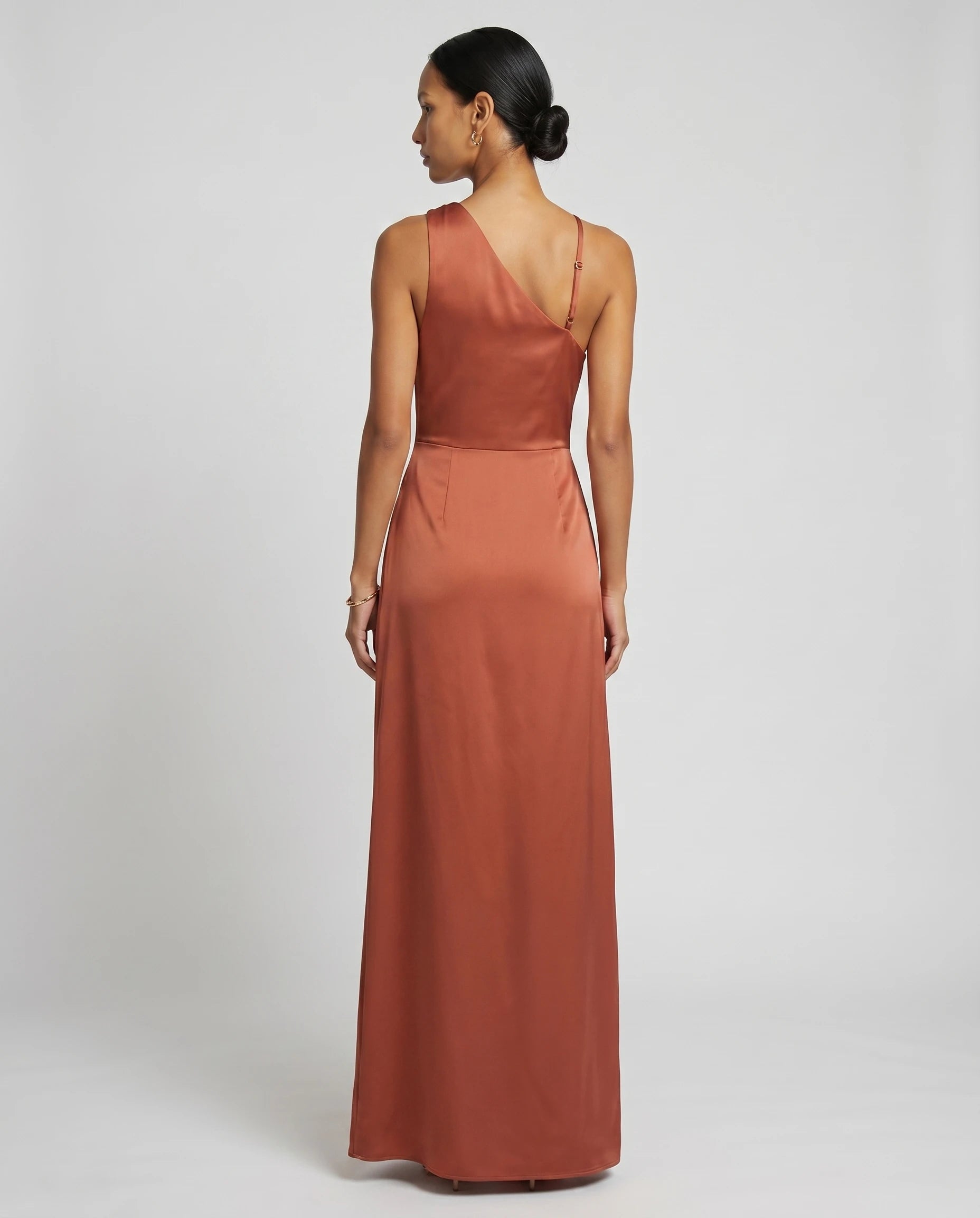 Robe longue en satin une epaule - Rouille - Ines