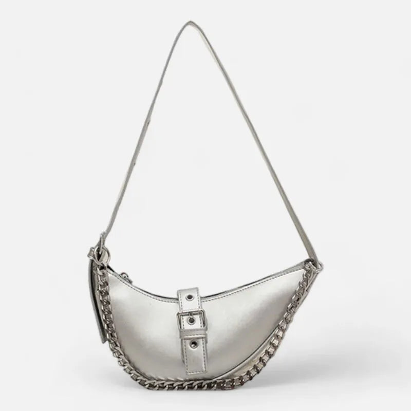 Sac à main banane demi-lune métallisé argenté Aline