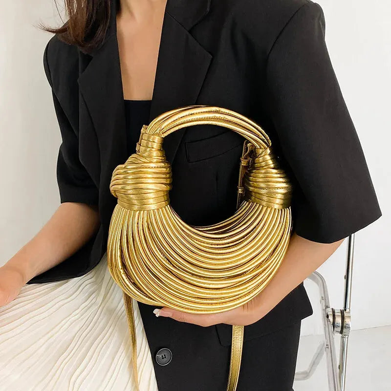 Sac à main bandoulière demi-lune tissé chic Lina