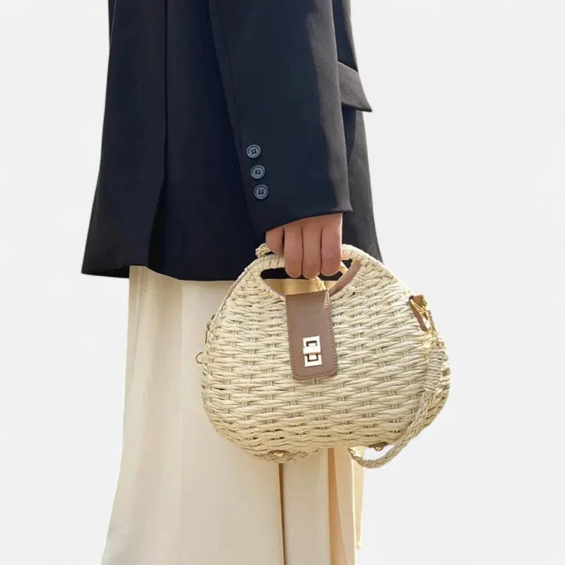 Sac à main bandoulière en paille avec fermoir doré Anaïs