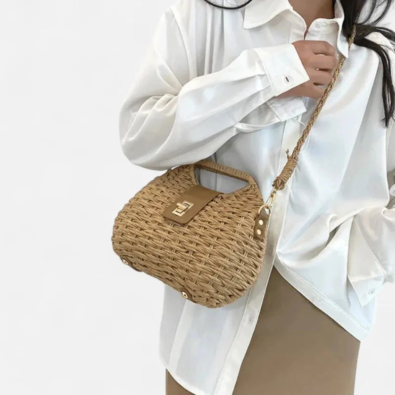 Sac à main bandoulière en paille avec fermoir doré Anaïs