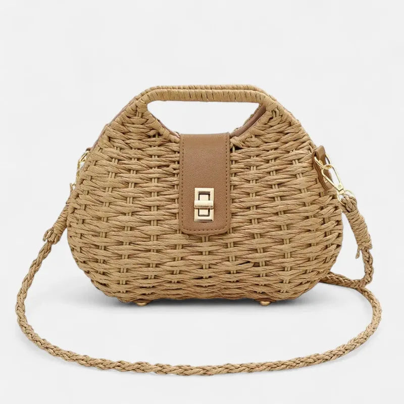 Sac à main bandoulière en paille avec fermoir doré Anaïs
