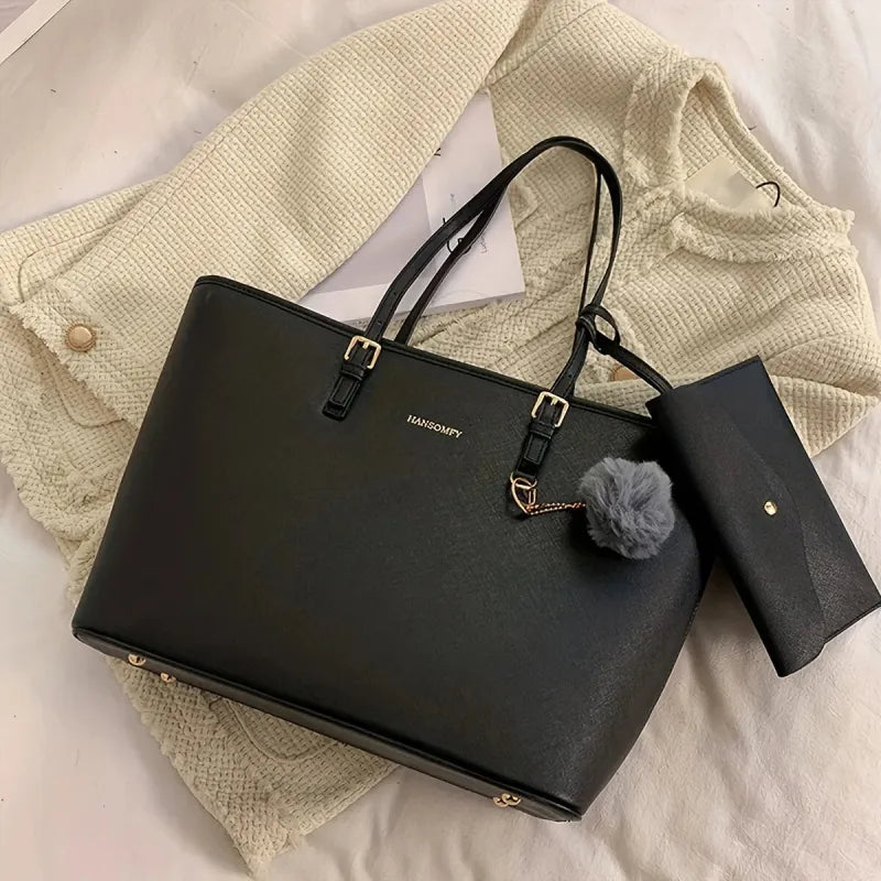 Sac à main cabas avec son ponpom et sa pochette assortie Livia