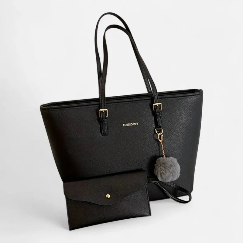 Sac à main cabas avec son ponpom et sa pochette assortie Livia