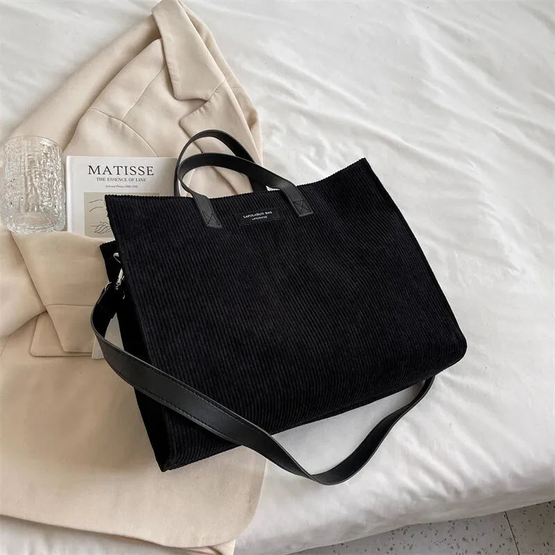 Sac à main cabas bandoulière en velours côtelé Amandine
