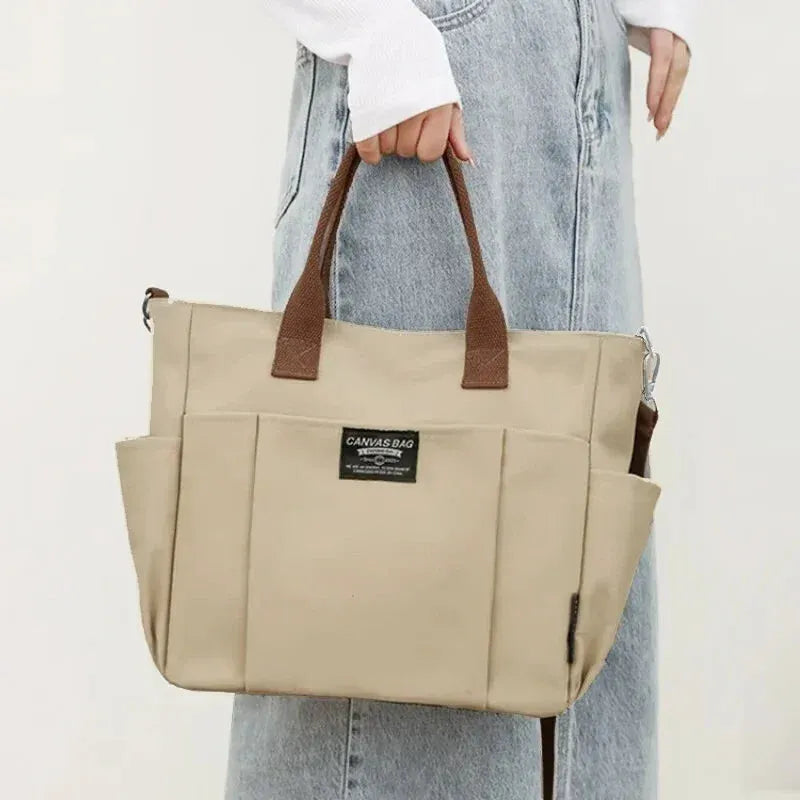 Sac à main cabas en toile multipoches à bandoulière Léa