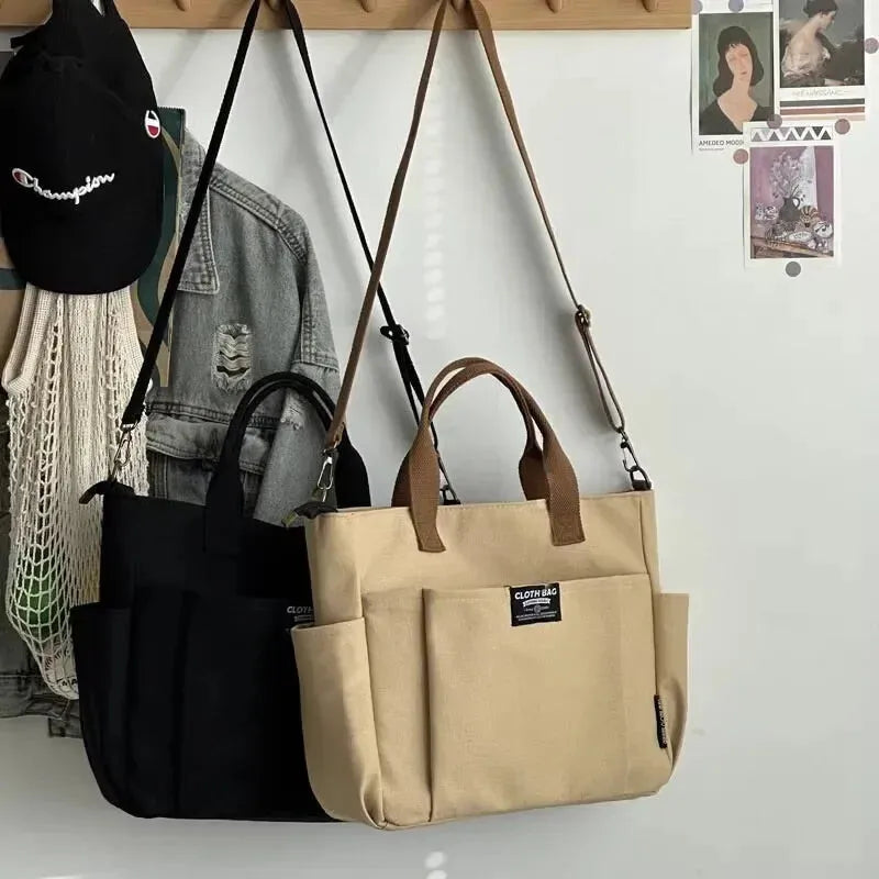 Sac à main cabas en toile multipoches à bandoulière Léa