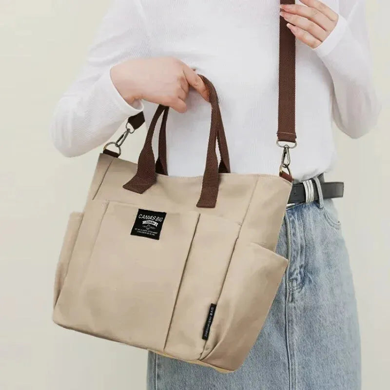 Sac à main cabas en toile multipoches à bandoulière Léa