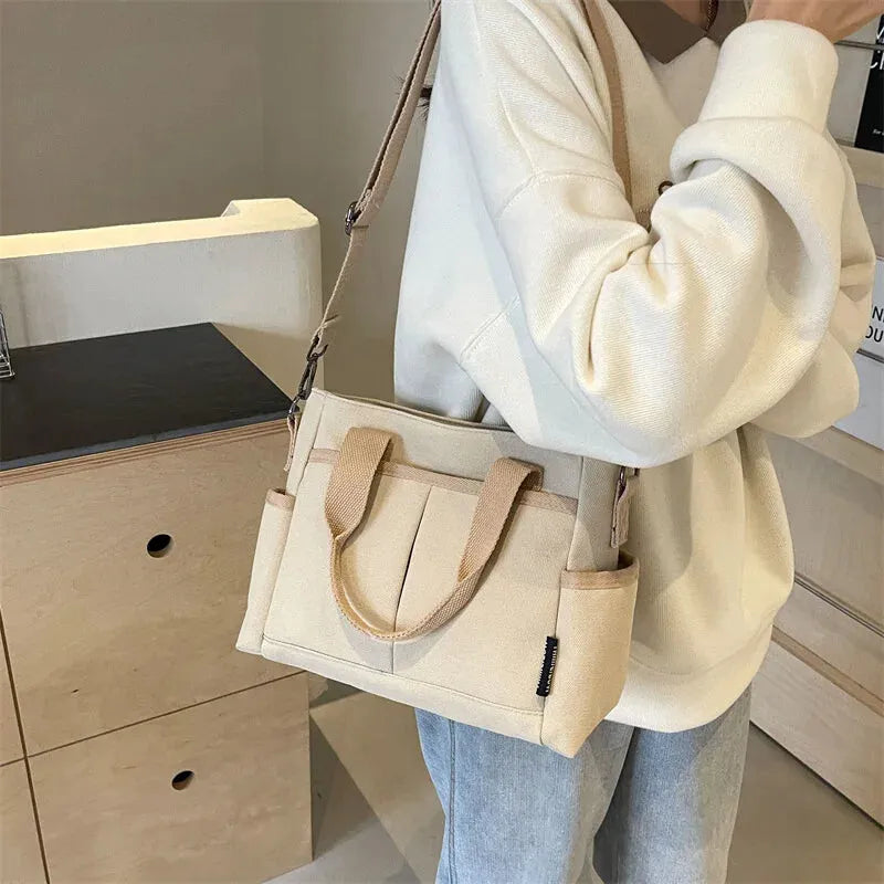 Sac à main cabas multipoches à bandoulière en toile Louna