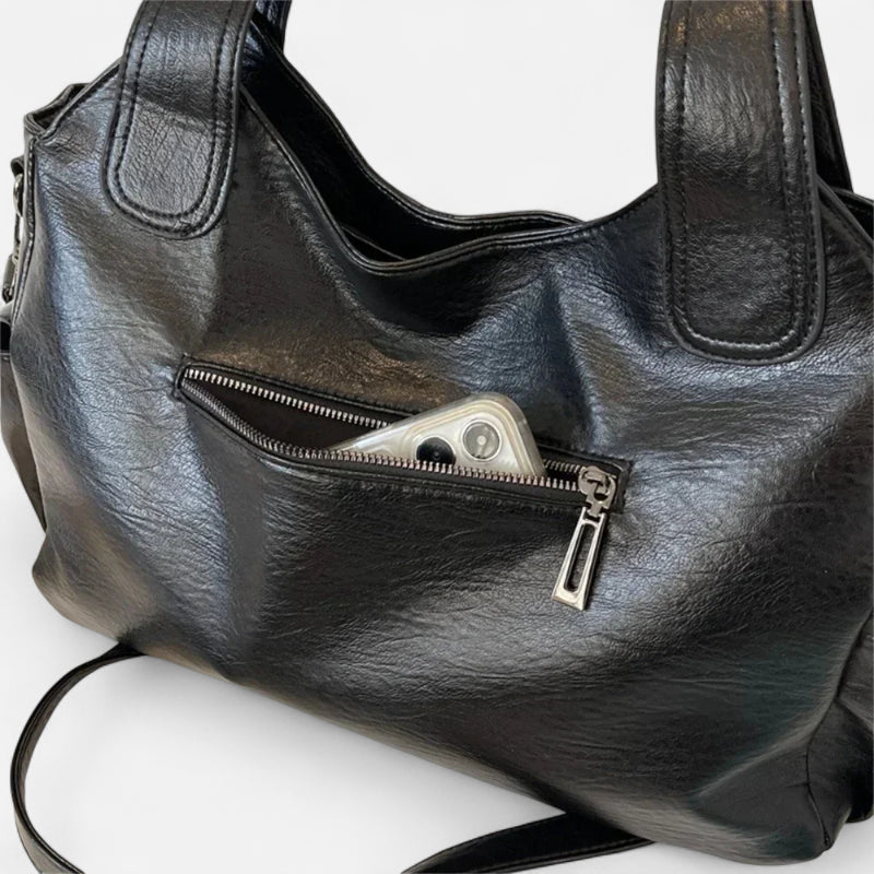 Grand sac à main de cours rétro souple à bandoulière Léonie