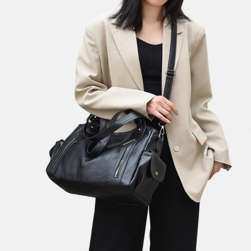 Grand sac à main de cours rétro souple à bandoulière Léonie