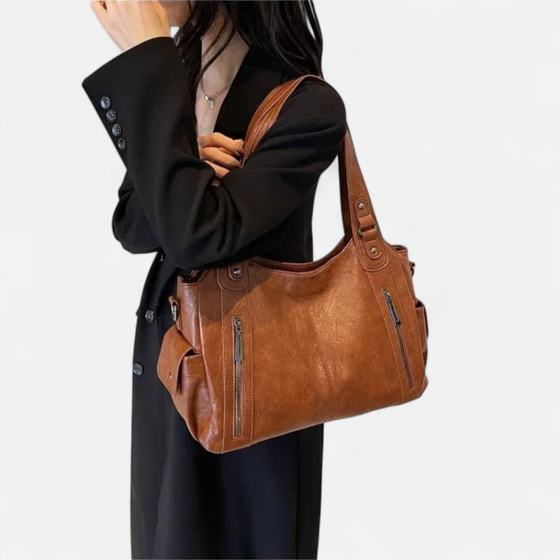 Grand sac à main de cours rétro souple à bandoulière Léonie