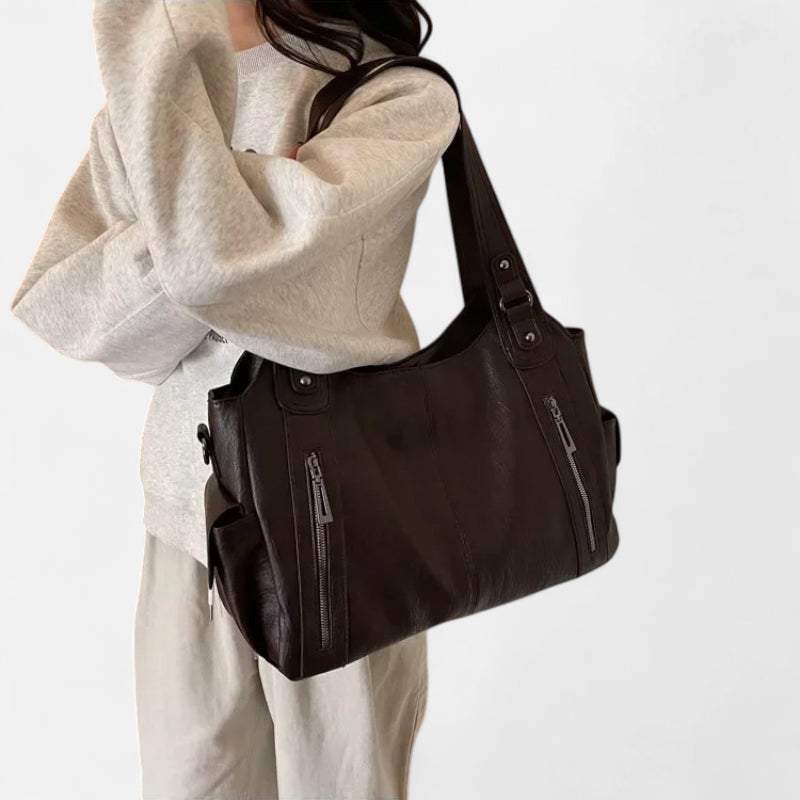 Grand sac à main de cours rétro souple à bandoulière Léonie