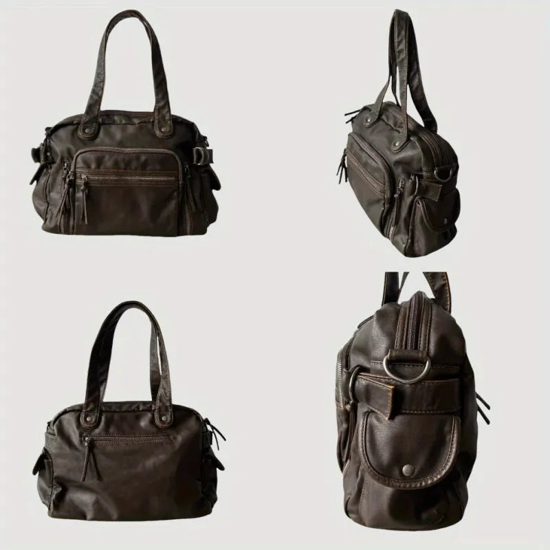 Sac à main de cours vintage multipoches à bandoulière Apolline