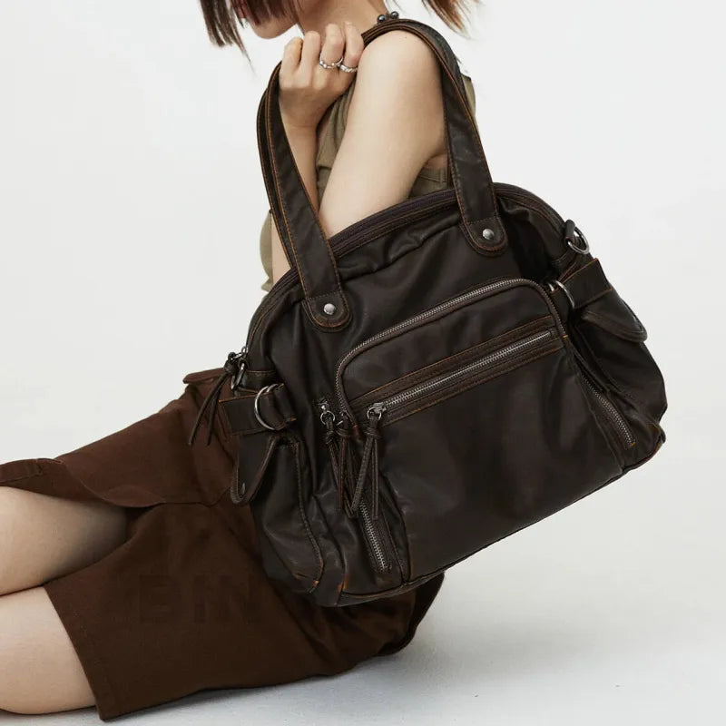 Sac à main de cours vintage multipoches à bandoulière Apolline