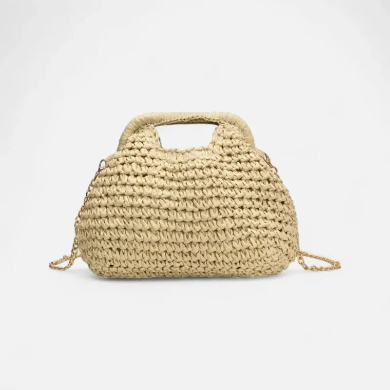 Sac à main en paille avec bandoulière en chaîne dorée Iris