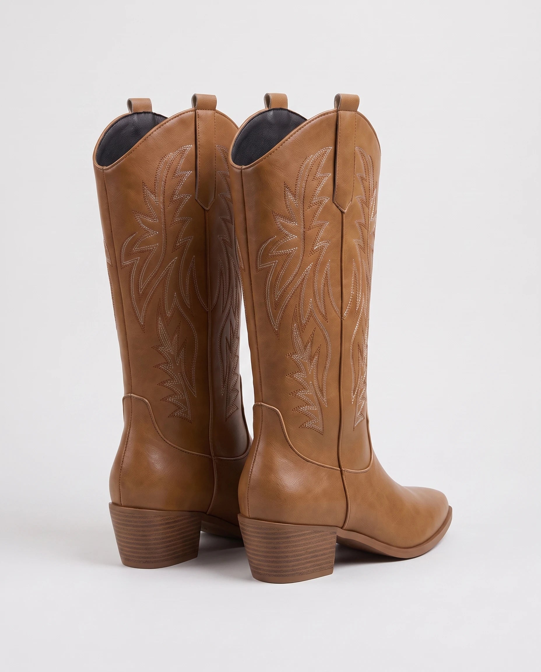 Bottes santiags mi-mollet brodées en simili Prudence — Brun, packshot vue complémentaire
