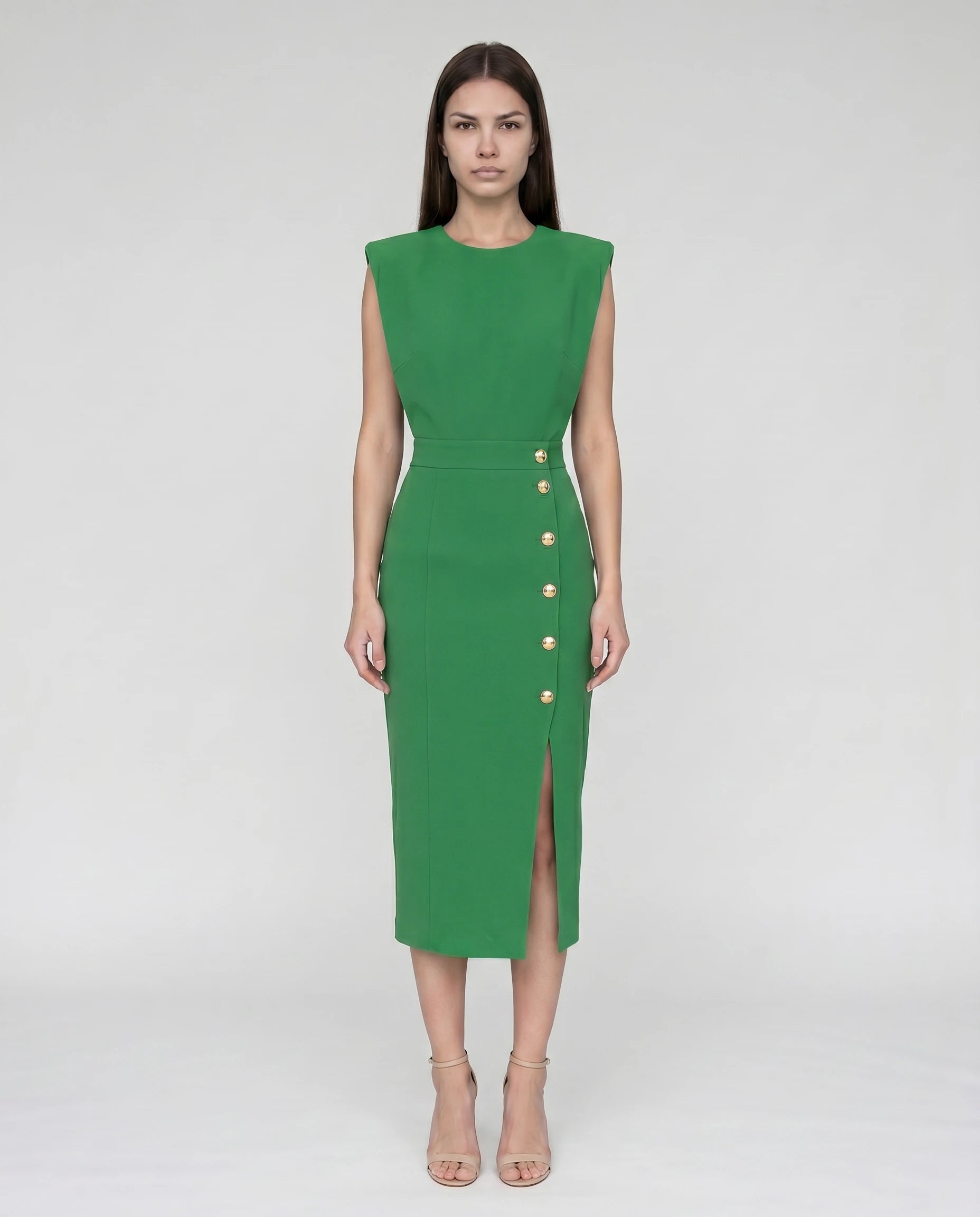 Robe midi moulante fendue Vert Prairie Philippine
