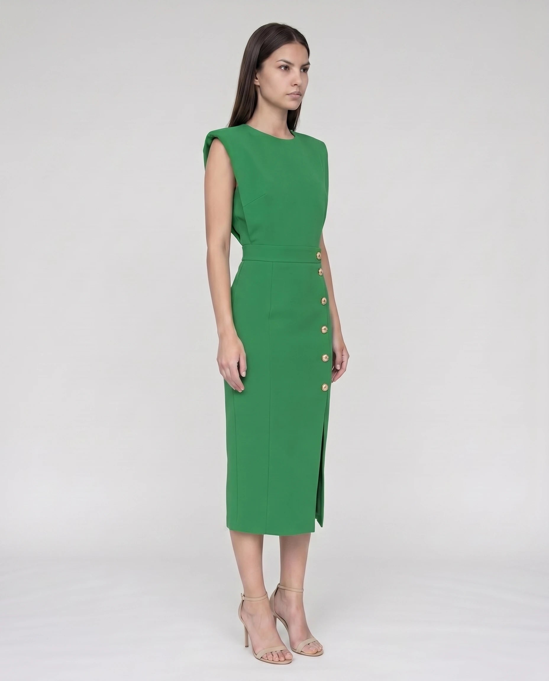 Robe midi moulante fendue Vert Prairie Philippine