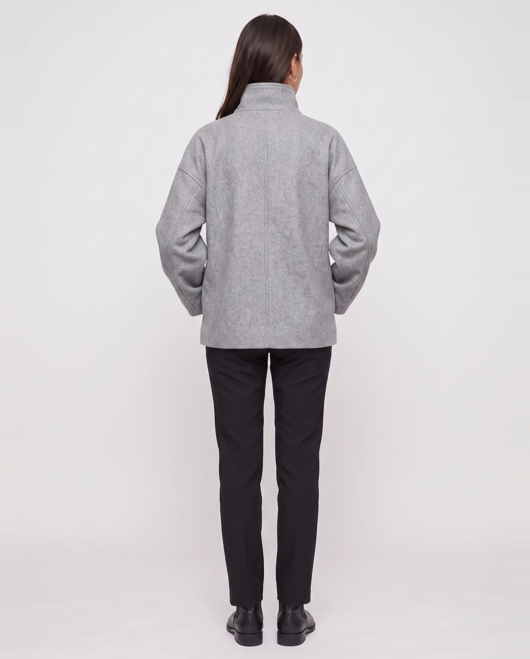 Veste en lainage gris chiné Rosalinde, vue de dos en studio