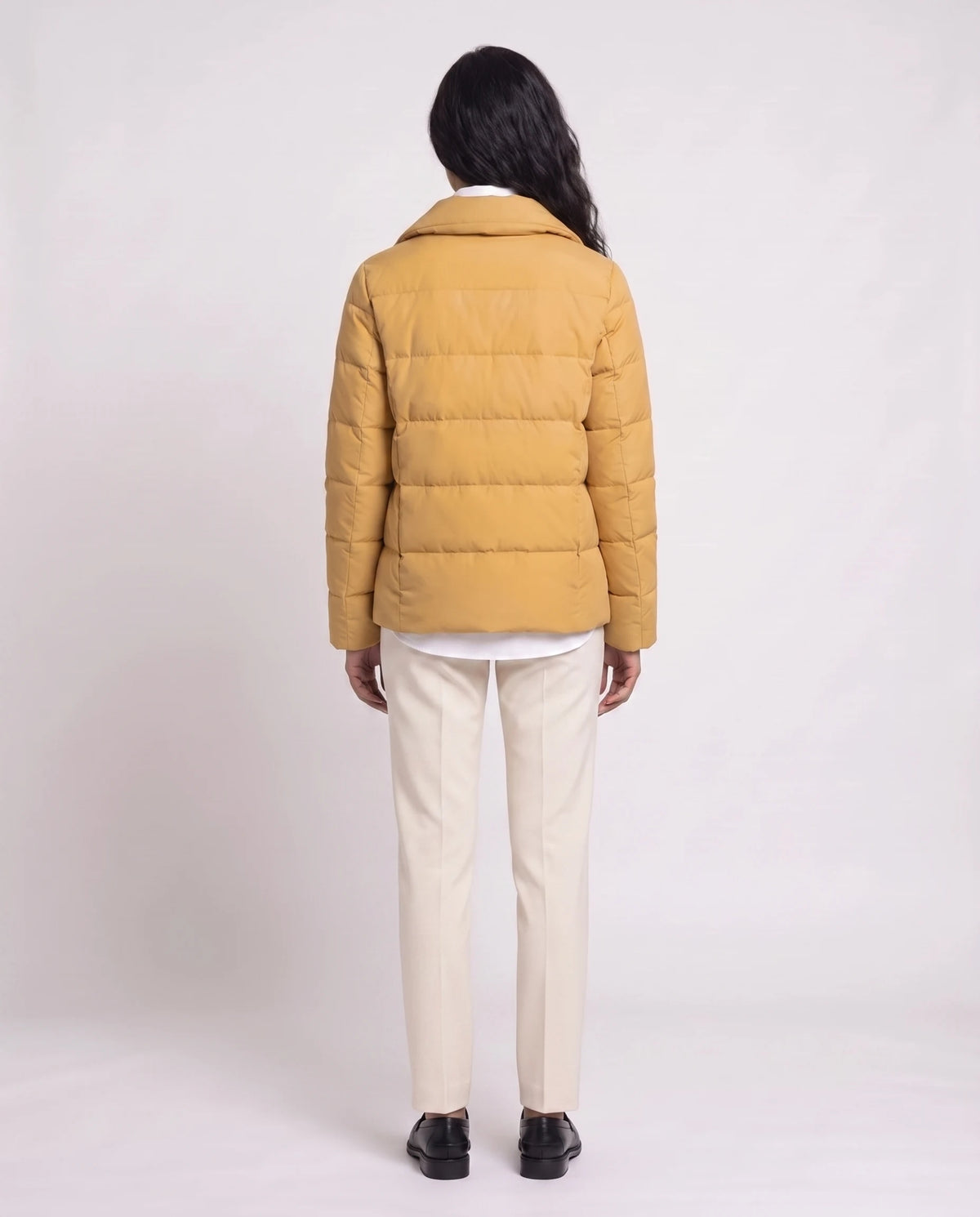 Veste matelassée courte col tailleur Agnès en Moutarde, vue de dos