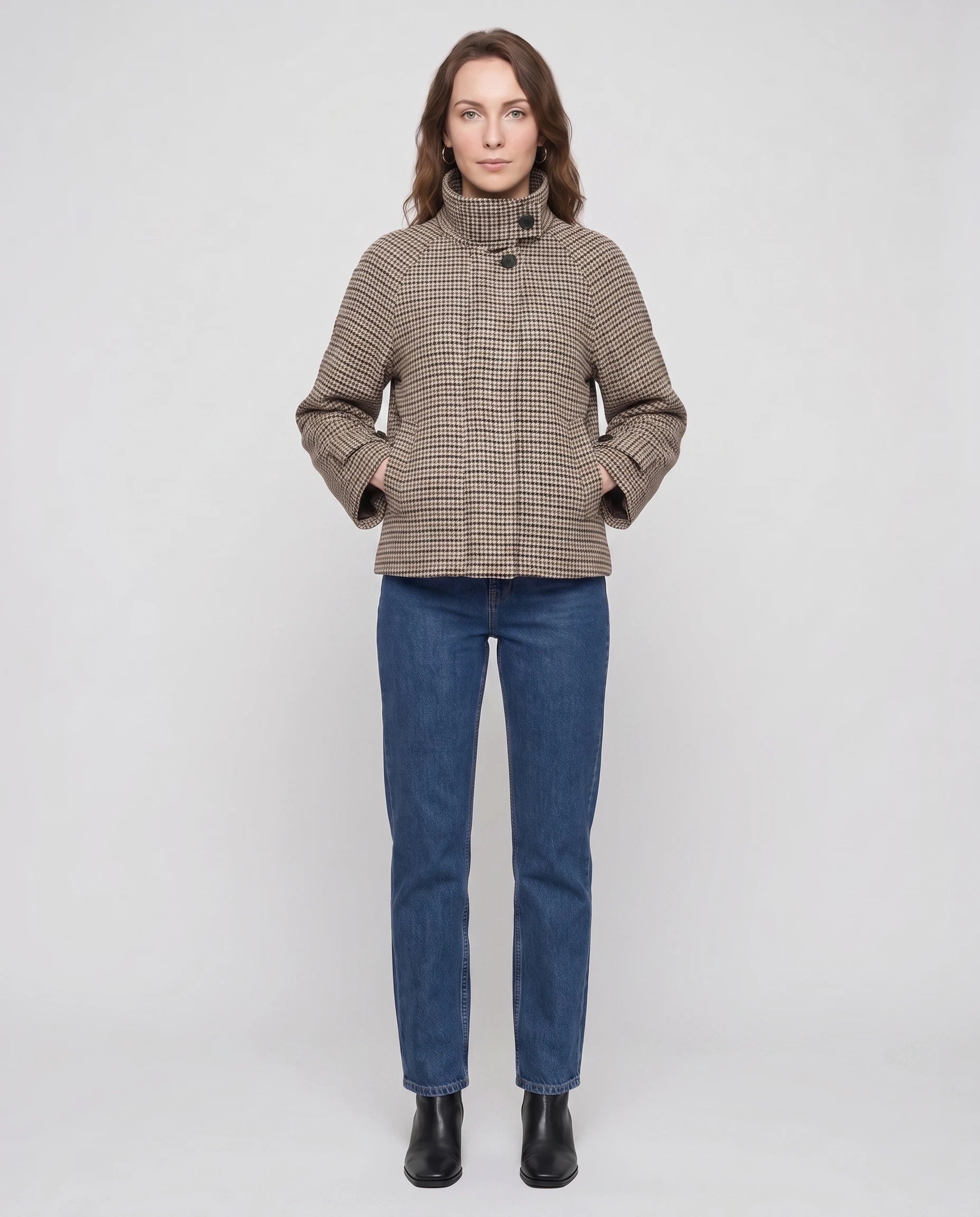 Veste courte pied-de-poule Élise — vue de face en studio — coloris pied-de-poule