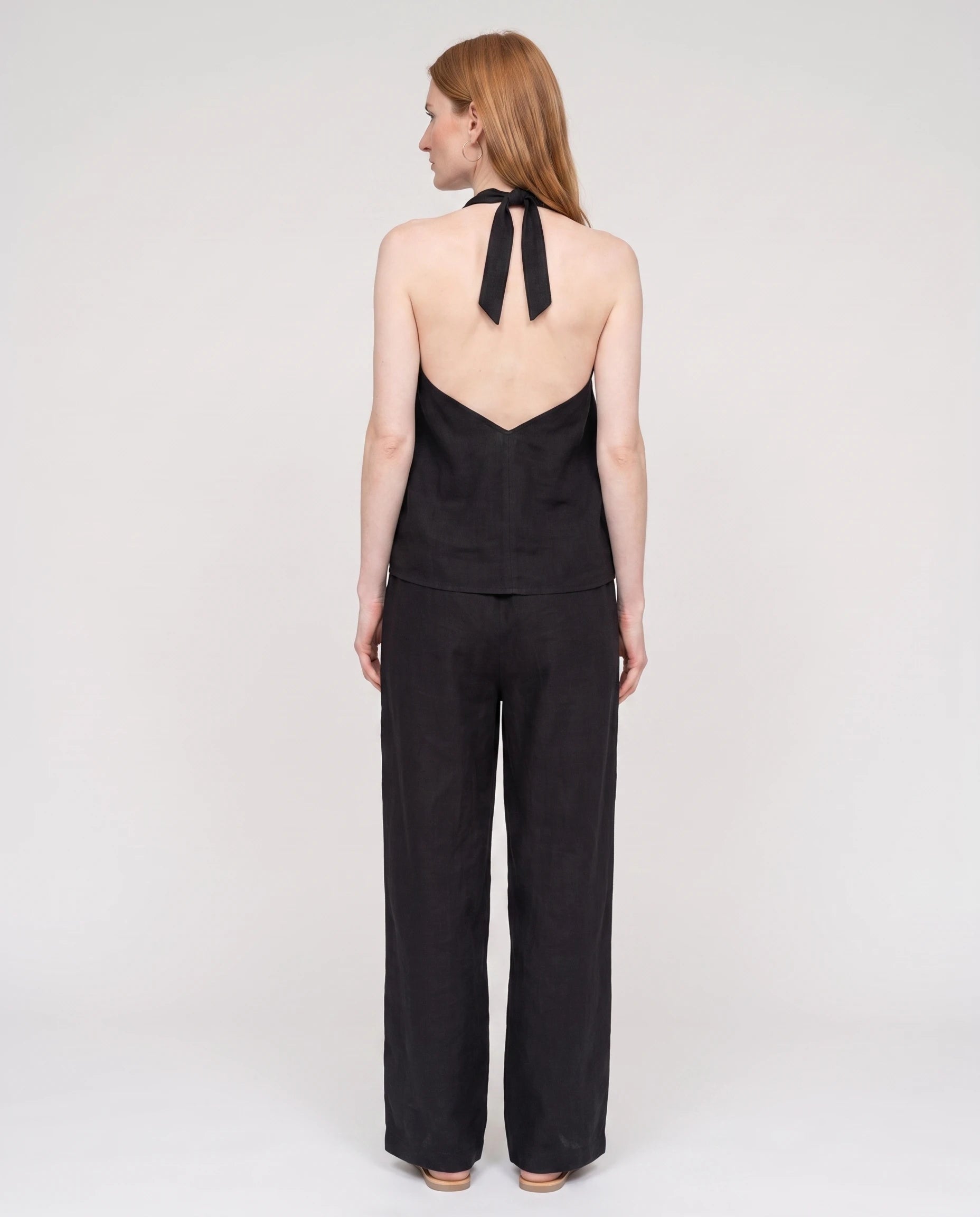 Ensemble top dos nu col V et pantalon large Ysaline — Noir — vue dos studio